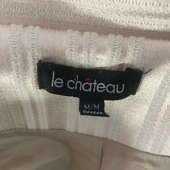 Le Chateau Jacket Fitted Suit Blazer Women's Size Med Beige Stripe Hook & Eye - Picture 10 of 14